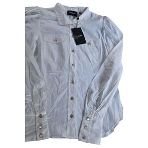 The Kooples Paris White Cotton Button Down Shirt‎ Puff Sleeve Size 2